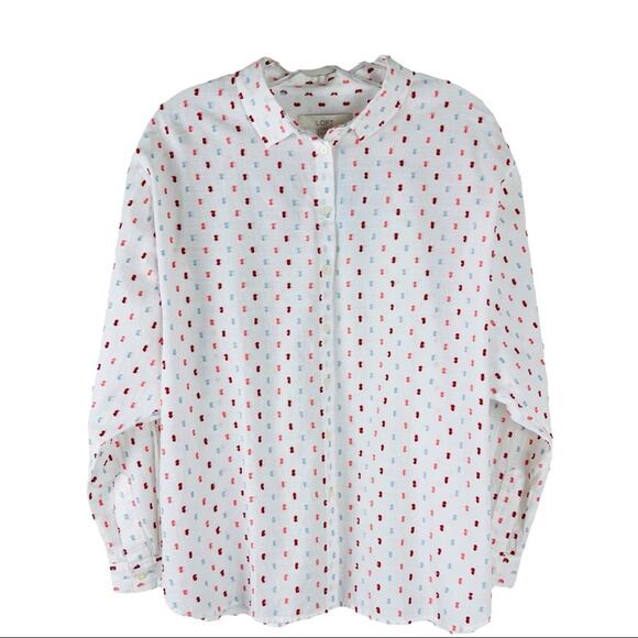 LOFT Tops - NWT Loft white blue pink dot coastal lightweight button front shirt top LP